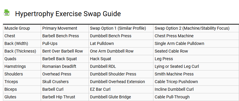 Hypertrophy Exercise Swap Guide
