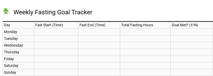 Weekly Fasting Goal Tracker
