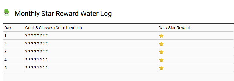 Monthly Star Reward Water Log