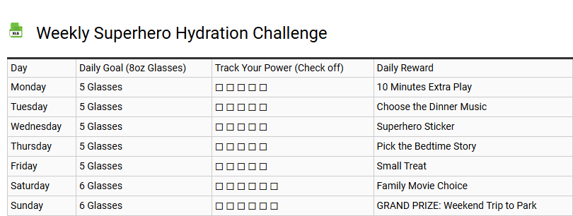 Weekly Superhero Hydration Challenge