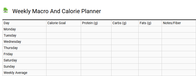 Weekly Macro and Calorie Planner