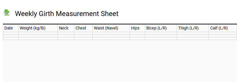 Weekly Girth Measurement Sheet