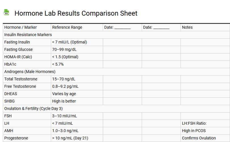 Hormone Lab Results Comparison Sheet