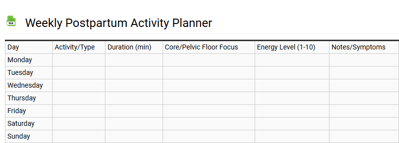 Weekly Postpartum Activity Planner