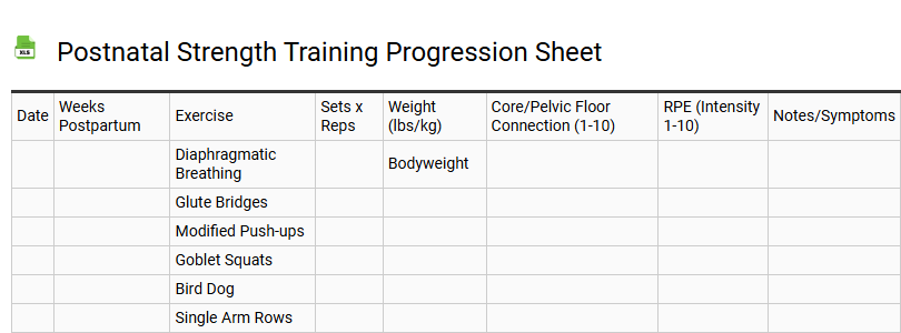 Postnatal Strength Training Progression Sheet