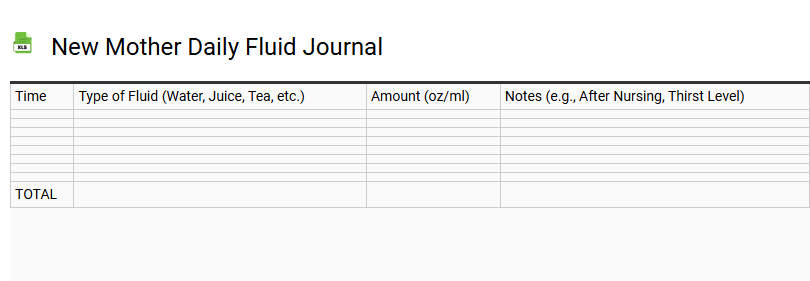 New Mother Daily Fluid Journal