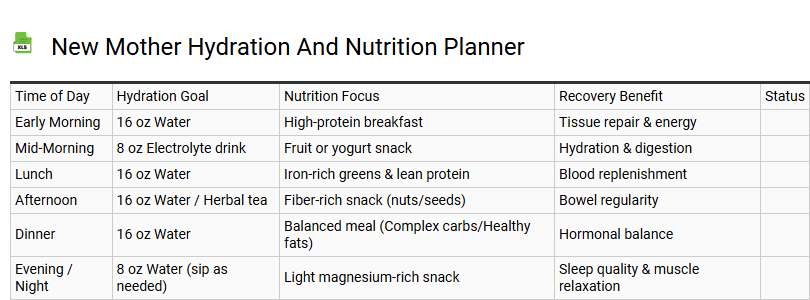 New Mother Hydration and Nutrition Planner
