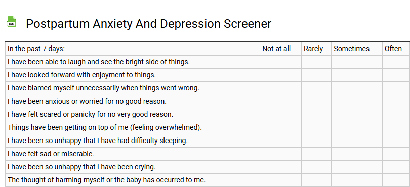 Postpartum Anxiety and Depression Screener