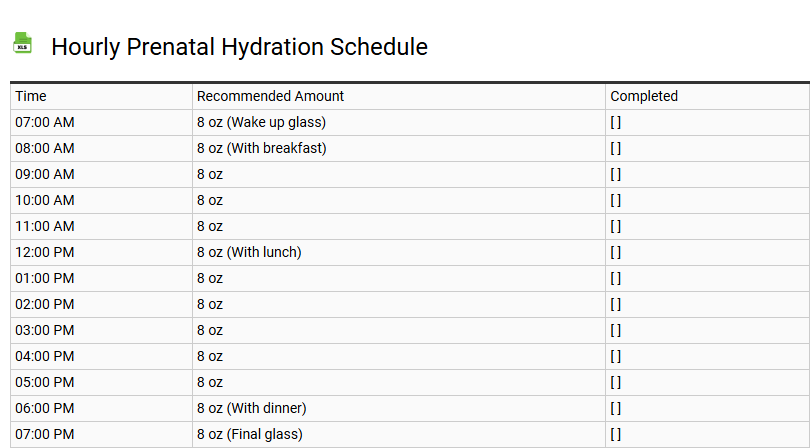 Hourly Prenatal Hydration Schedule