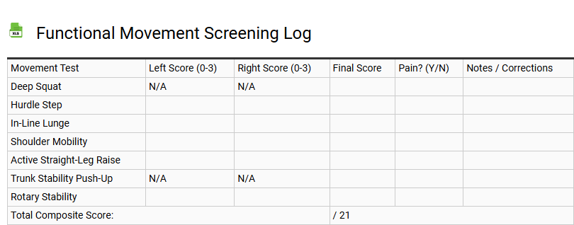 Functional Movement Screening Log