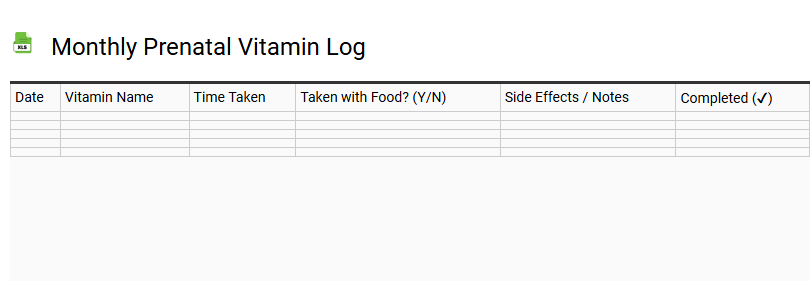 Monthly Prenatal Vitamin Log
