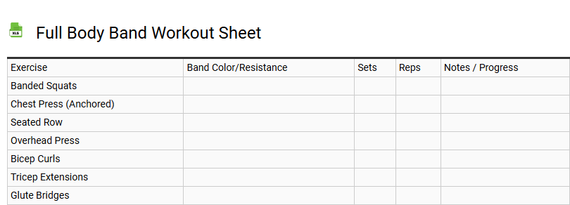 Full Body Band Workout Sheet