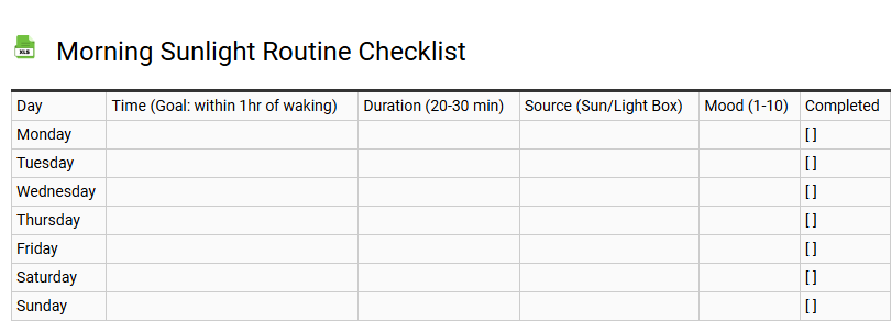 Morning Sunlight Routine Checklist