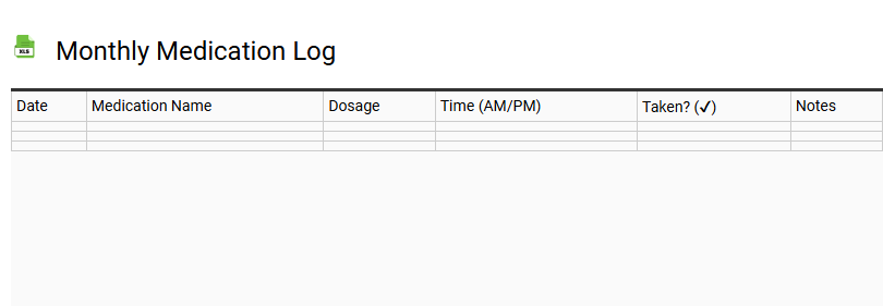 Monthly Medication Log