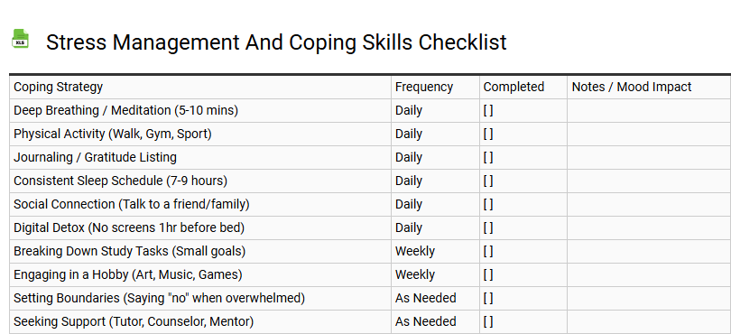 Stress Management and Coping Skills Checklist