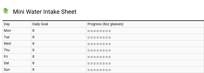 Mini Water Intake Sheet