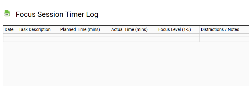 Focus Session Timer Log