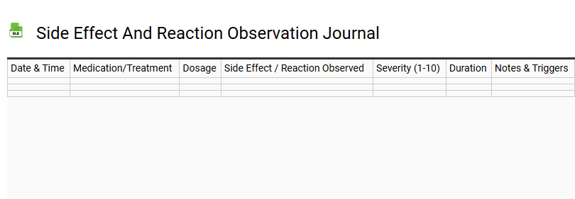 Side Effect and Reaction Observation Journal