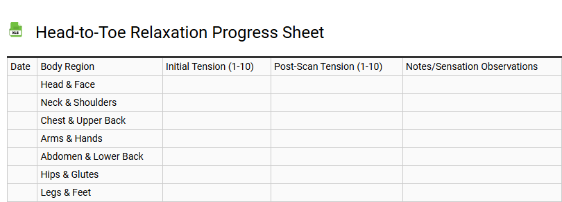 Head-to-Toe Relaxation Progress Sheet