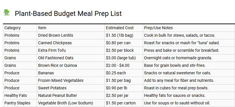 Plant-Based Budget Meal Prep List