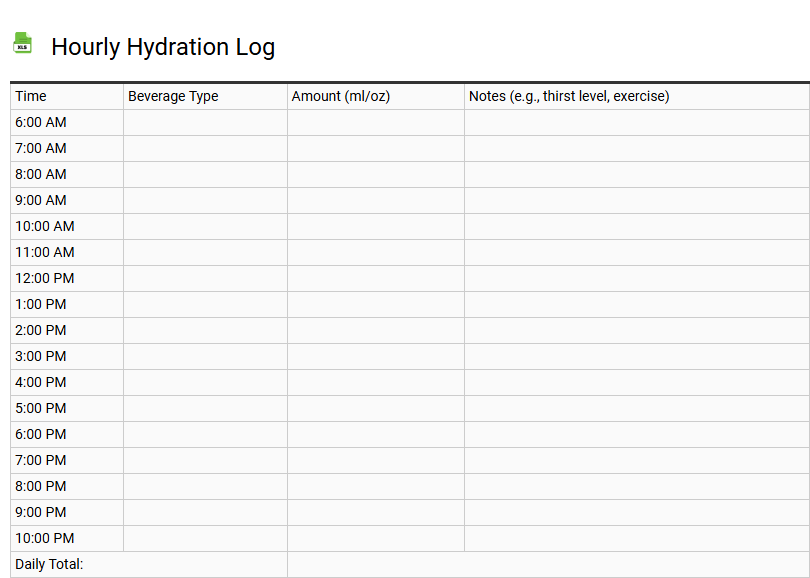 Hourly Hydration Log