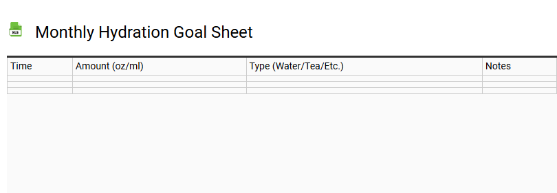 Monthly Hydration Goal Sheet
