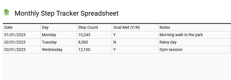 Monthly Step Tracker Spreadsheet