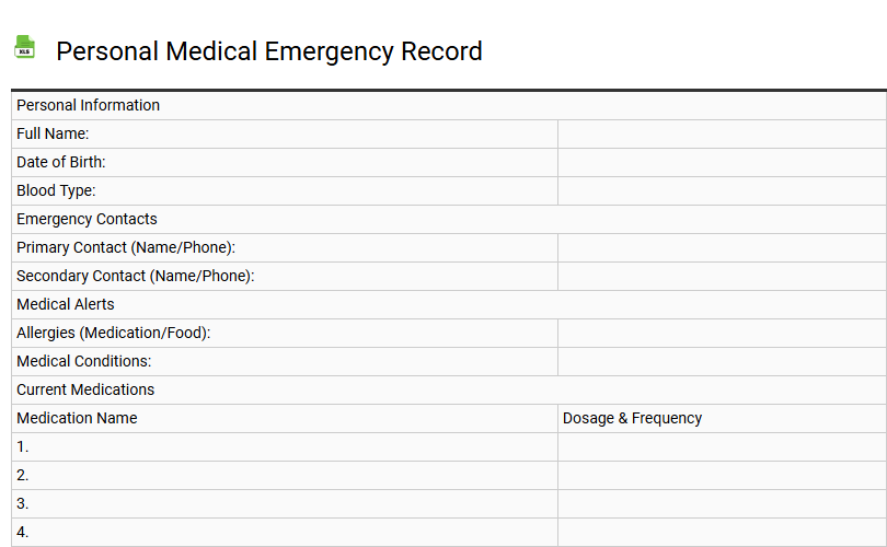 Personal Medical Emergency Record
