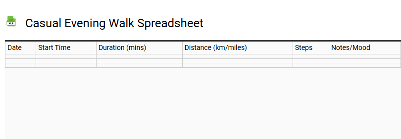 Casual Evening Walk Spreadsheet