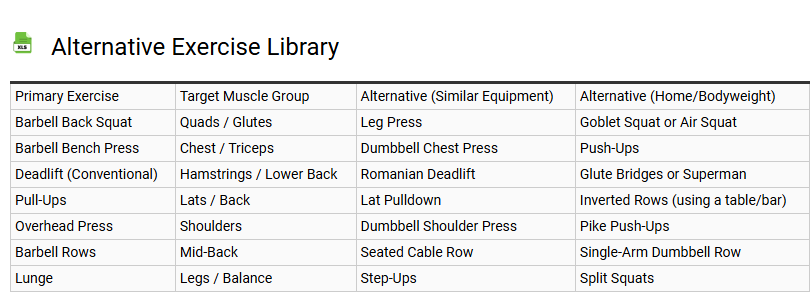 Alternative Exercise Library