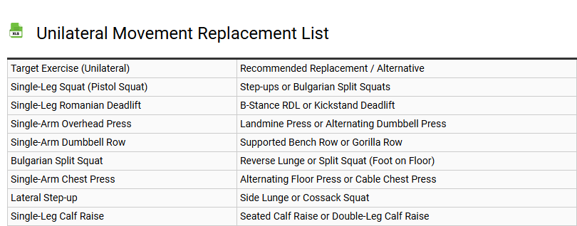 Unilateral Movement Replacement List