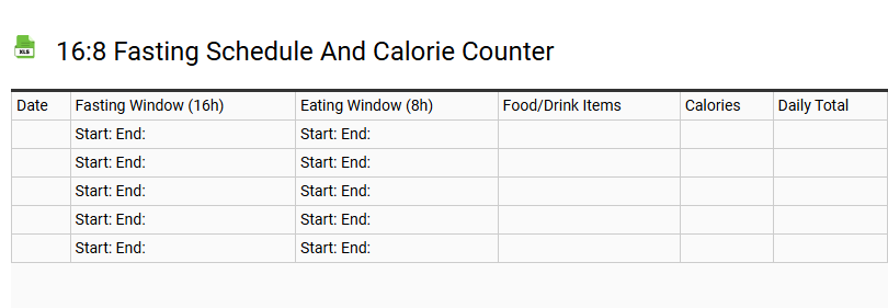16:8 Fasting Schedule and Calorie Counter