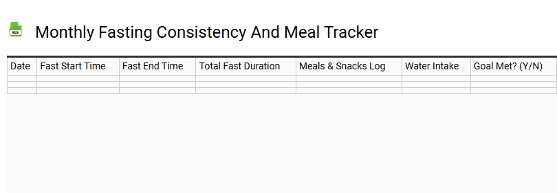 Monthly Fasting Consistency and Meal Tracker