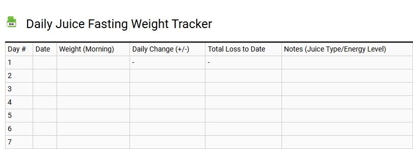 Daily Juice Fasting Weight Tracker