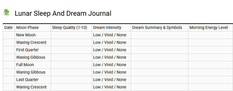 Lunar Sleep and Dream Journal
