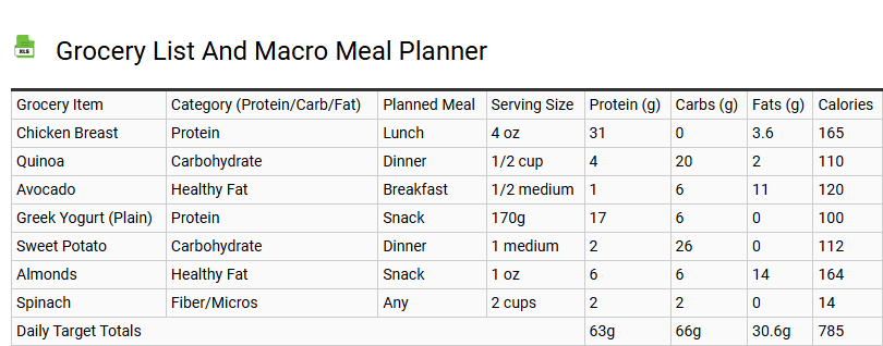 Grocery List and Macro Meal Planner