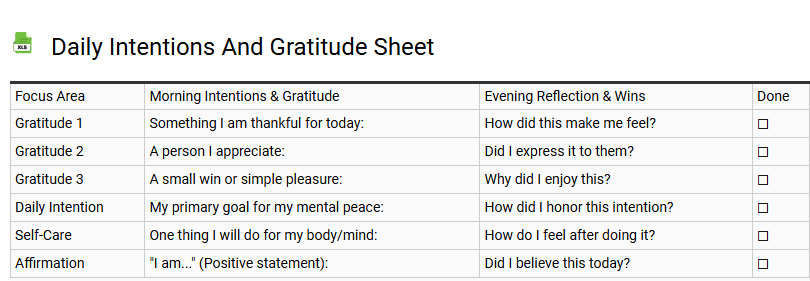 Daily Intentions and Gratitude Sheet