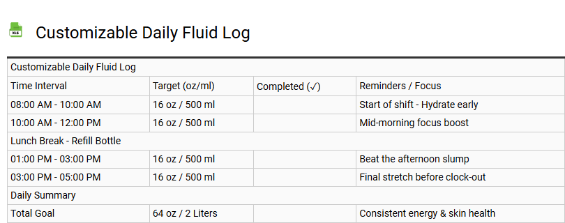 Customizable Daily Fluid Log