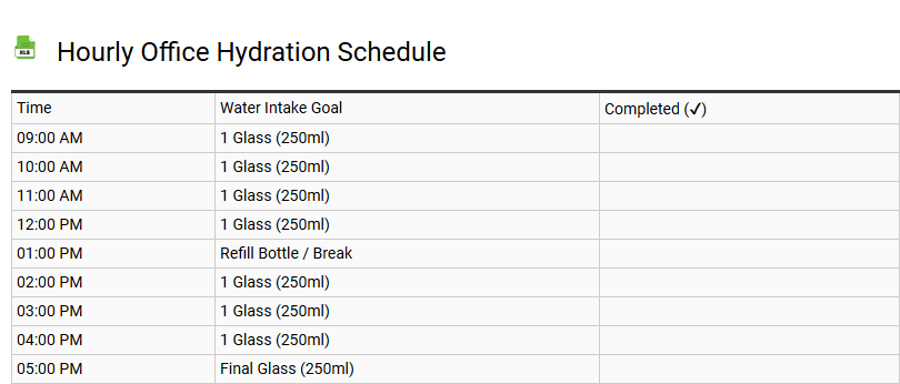 Hourly Office Hydration Schedule