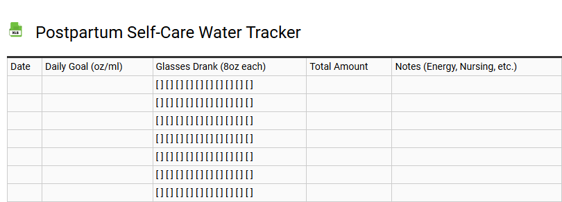 Postpartum Self-Care Water Tracker