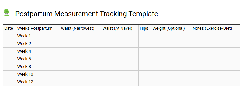 Postpartum Measurement Tracking Template