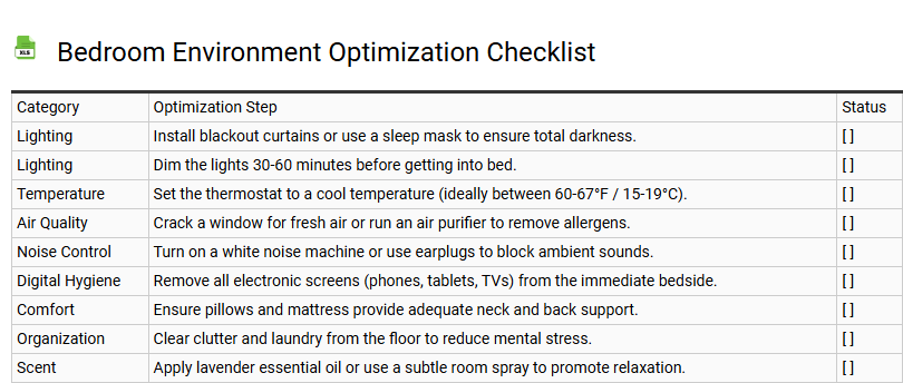 Bedroom Environment Optimization Checklist