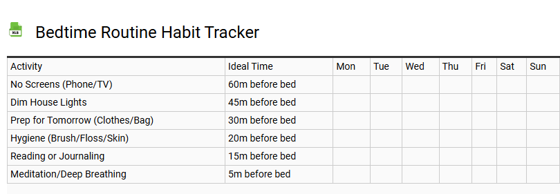 Bedtime Routine Habit Tracker