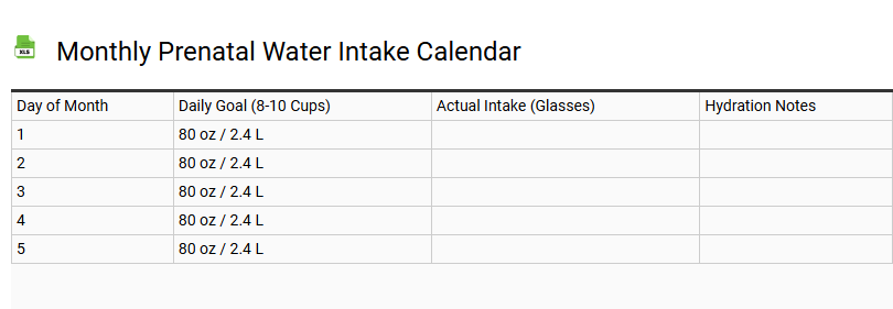Monthly Prenatal Water Intake Calendar