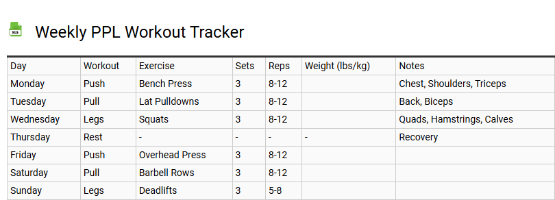 Weekly PPL Workout Tracker