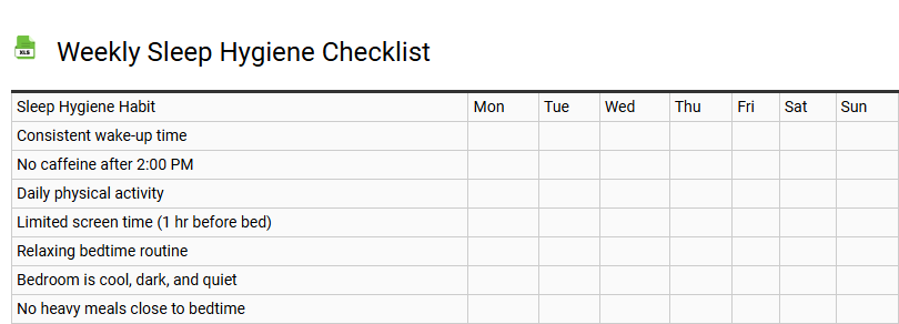 Weekly Sleep Hygiene Checklist