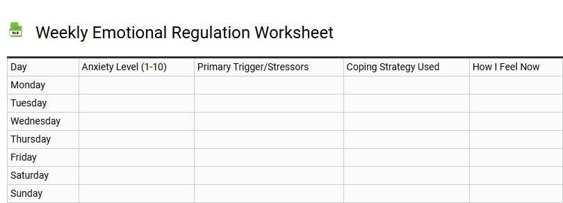 Weekly Emotional Regulation Worksheet