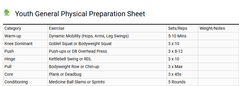Youth General Physical Preparation Sheet