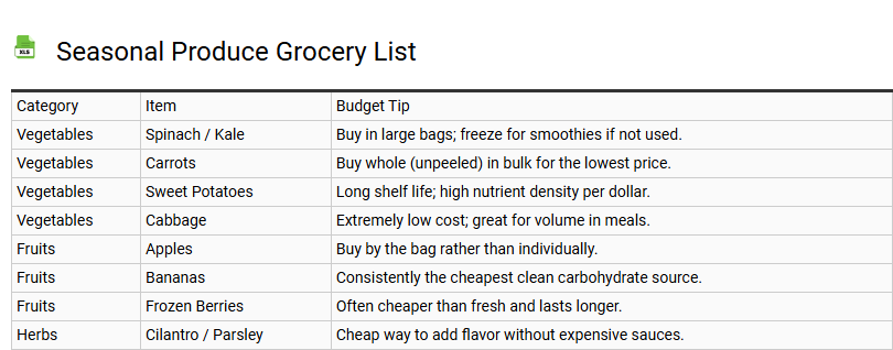 Seasonal Produce Grocery List