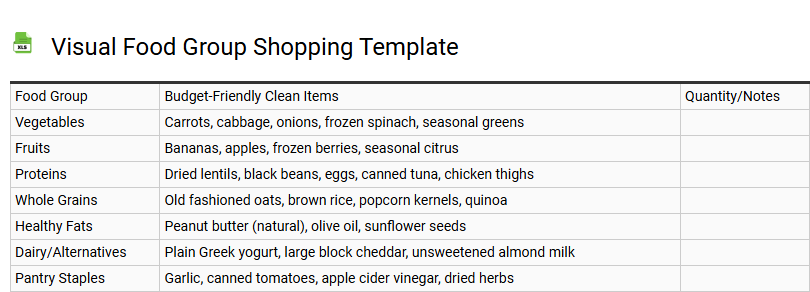 Visual Food Group Shopping Template